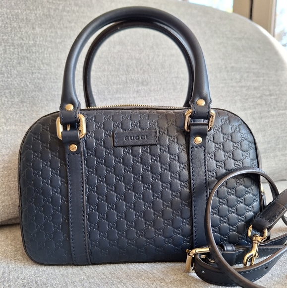 GUCCI Microguccissima Navy Calf Leather Satchel Margaux Borsa Crossbody NWOT - Picture 1 of 8
